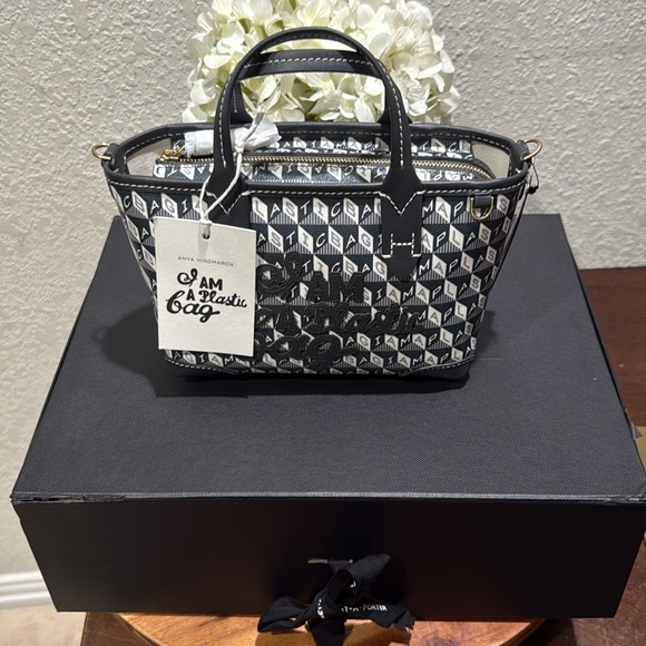 ANYA HINDMARCH I Am A Plastic Bag Tote Mini Motif Charcoal Recycled Canvas .NWT. - Picture 14 of 14